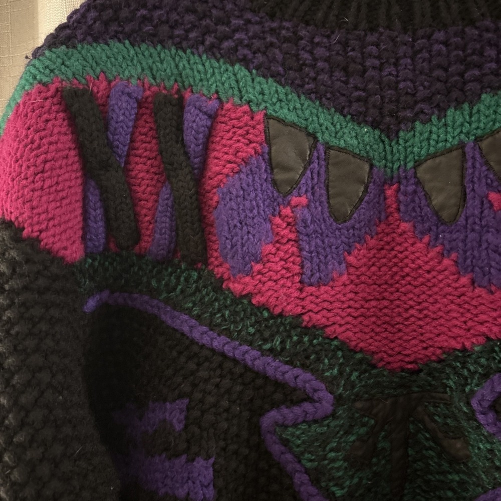 Vtg Nordstrom 100% Wool Hand Knit Sweater Womens L Chunky New Wave Ski 80s SW - Picture 3 of 11